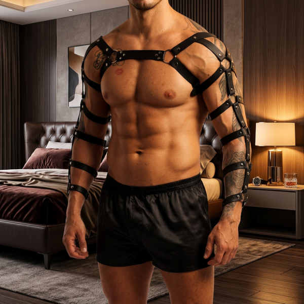 New Dreams Erkek Suni Deri Harness Göğüs Aksesuarı Fantezi İç Giyim Kayışlı Tasarım, Ayarlanabilir Seksi Body Strap