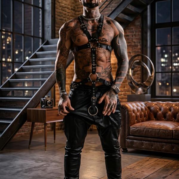 New Dreams Erkek Deri Göğüs Harness, Siyah, Metal Tokalı, Ayarlanabilir Kayışlar, Punk Tarzı, Parti ve Kostüm Kullanımı