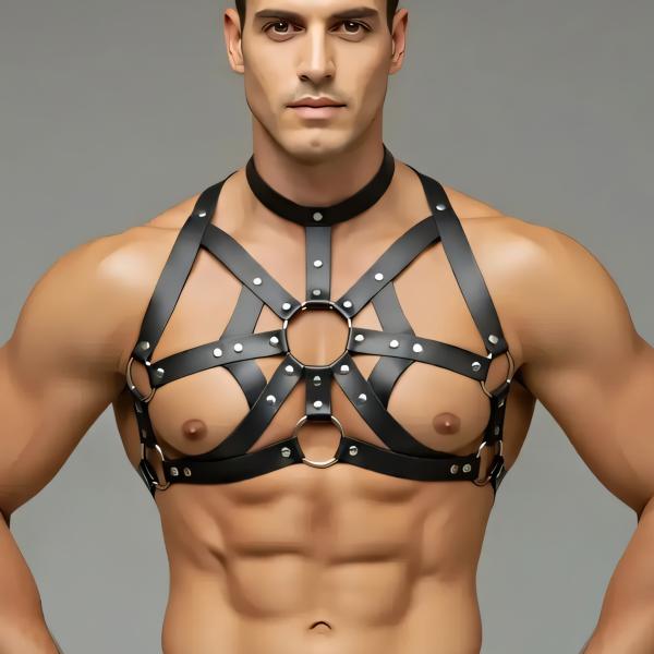 New Dreams Erkek Body Harness Suni Deri Kayışlı & Zincirli Fantazi Göğüs ve Vücut Aksesuarı
