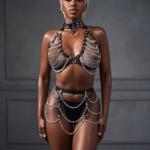 New Dreams Metal Zincir Fantazi Harness Takım Ayarlanabilir Gövde Zinciri, Suni Deri Detaylı Erotik Aksesuar