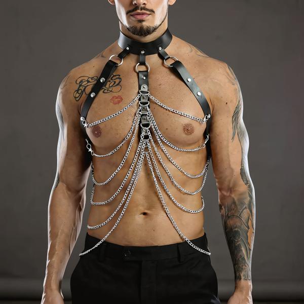 New Dreams Erkek Body Harness Suni Deri Kayışlı & Zincirli Fantazi Göğüs ve Vücut Aksesuarı