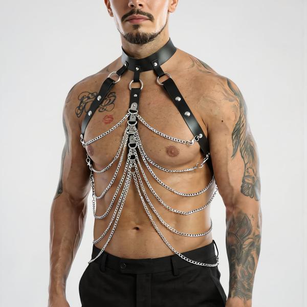 New Dreams Erkek Body Harness Suni Deri Kayışlı & Zincirli Fantazi Göğüs ve Vücut Aksesuarı