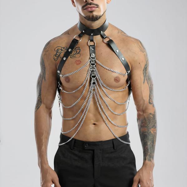 New Dreams Erkek Body Harness Suni Deri Kayışlı & Zincirli Fantazi Göğüs ve Vücut Aksesuarı